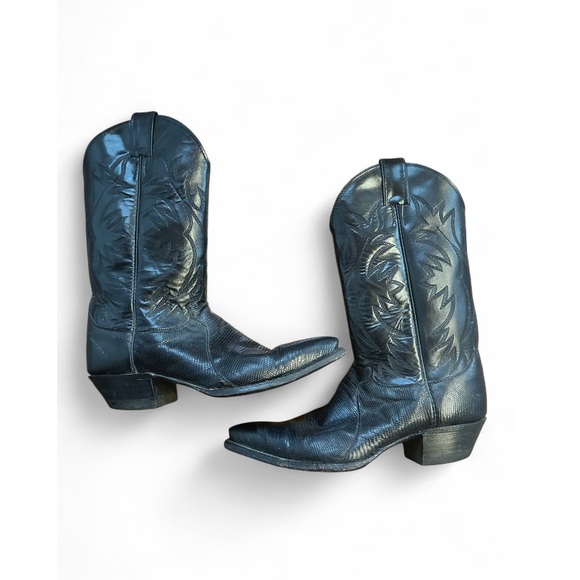 Vintage 90s Justin women’s Black African Dress Lizard skin cowboy boots - Picture 3 of 12